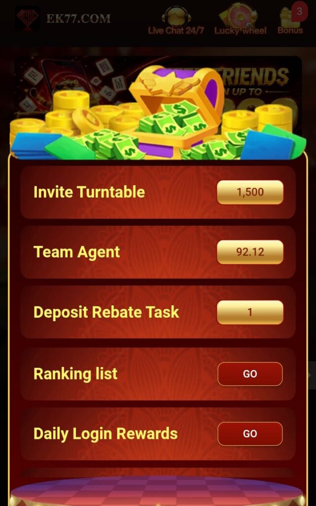 EK77 login bonuses